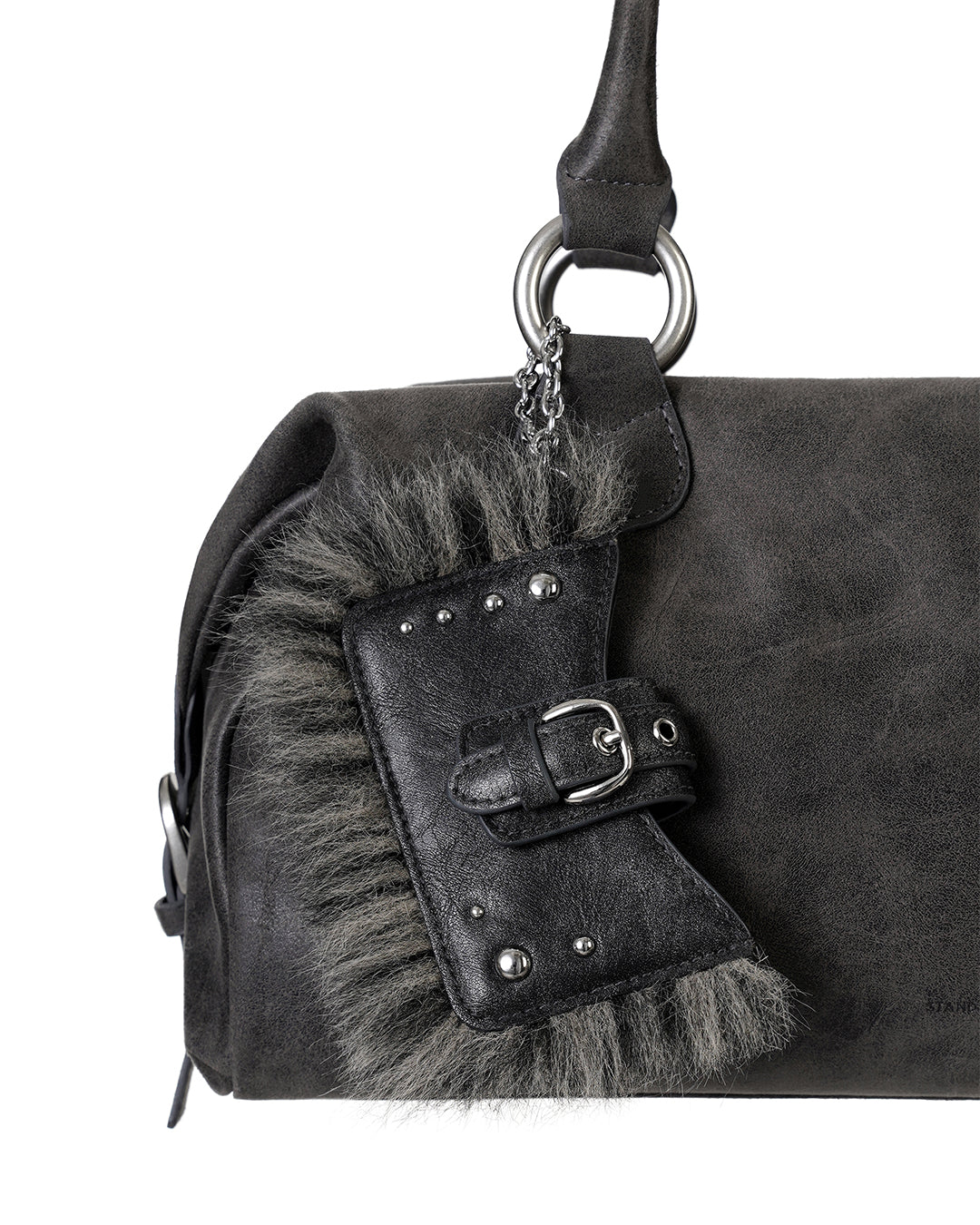 Stud Fur Keyring · 鉚釘毛絨鑰匙圈 / 深灰色